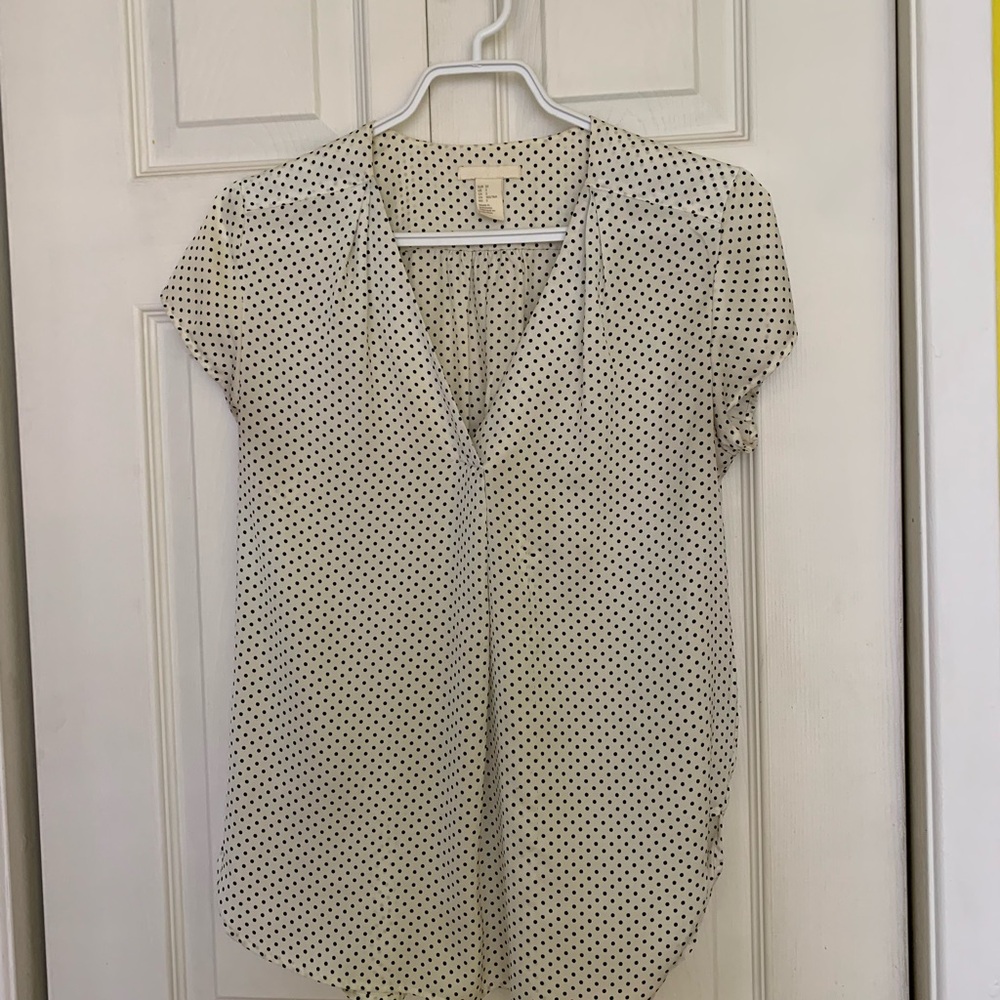 H&M Cream and Black Polka Dot Blouse